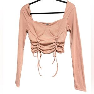 SHEIN Blush Long Sleeve Ruched Crop Top